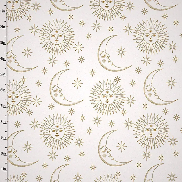 3 Wishes Fabric - Metallic Gold Sun Moon & Stars - Cotton YARD