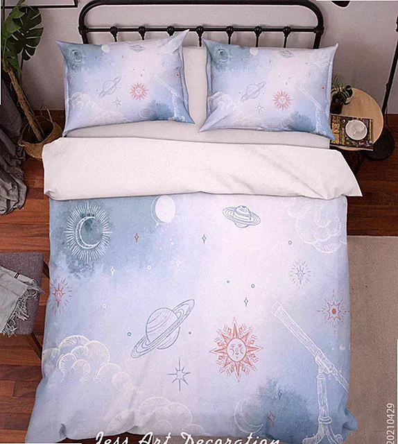 3D Planet Sun Moon Space Quilt Cover Set Bedding Sets Pillowcases Queen