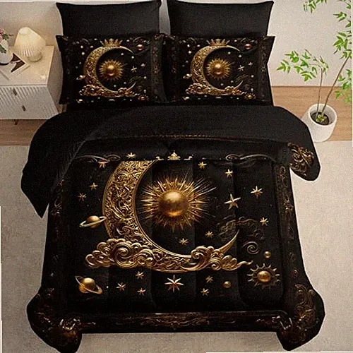 7 Piece Black and Gold Galaxy Comforter Set Size，Sun and Moon Queen Gxxx 3