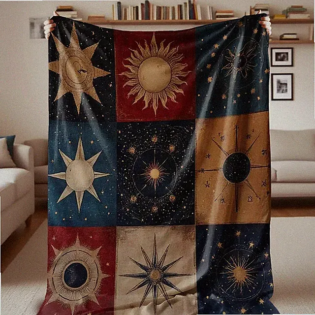 Astrology Sun Moon Stars Blanket Heavenly Vintage Boho Soft Birthday Gift