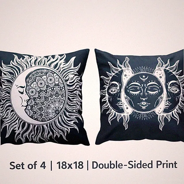 Boho Sun Moon Pillow Covers 18x18 Set of 4 Double Sided Mandala Cushion Covers