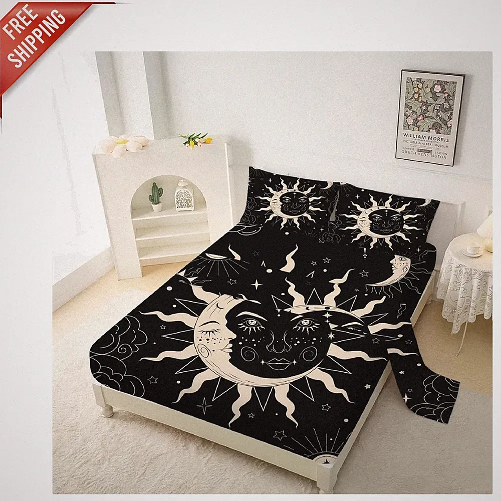 Celestial Black Sun and Moon Twin Bedding Set - Luxurious Microfiber Comfort