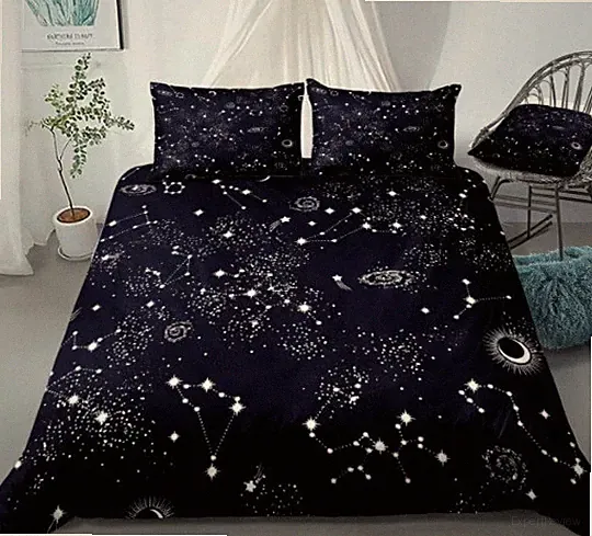 Celestial Sun Moon Stars Night Sky Starry Duvet Cover Quilt Cover Set Bedding