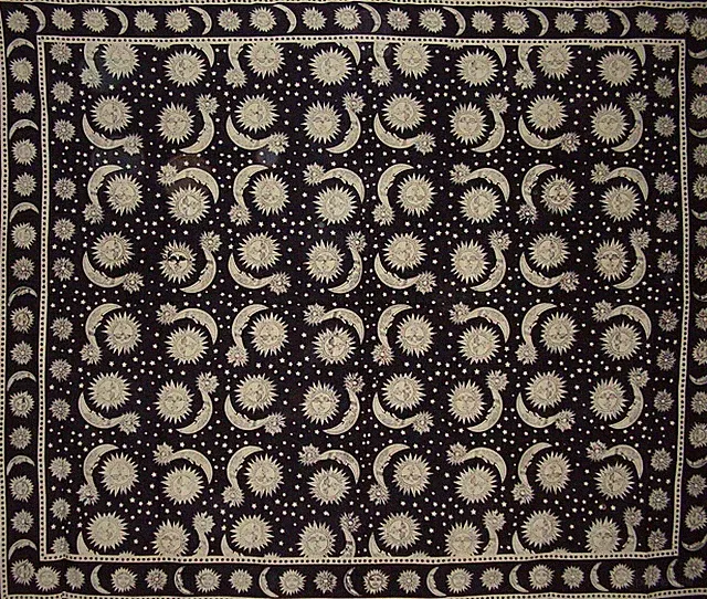 Cotton Celestial Sun Moon Star Bedspread Bed sheet Queen Black White