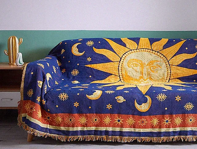 Erke 70" x 90" Sun and Moon Blanket Celestial Couch Sheet Cover Witchy Hippy...