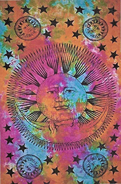 NEW! Sun Moon Tie Dye Tapestry Wall Hanging Twin Sized Bedspread - 54"x86"