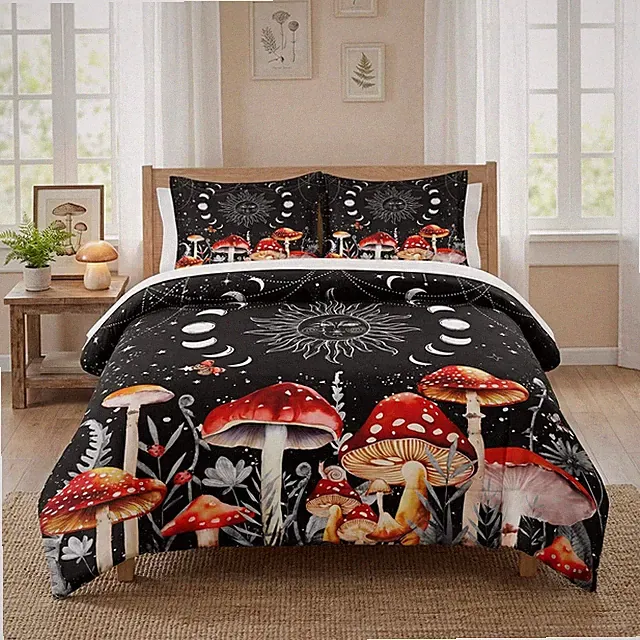 Queen Size Comforter Set with 2 Pillowcases, Sun Moon Boho 3 Pcs Bedding for...