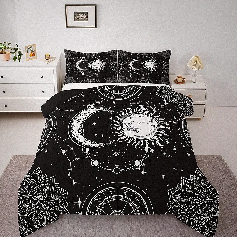 Sun and Moon Bedding Set Constellation Galaxy Comforter Set for Kids Boys Gir...