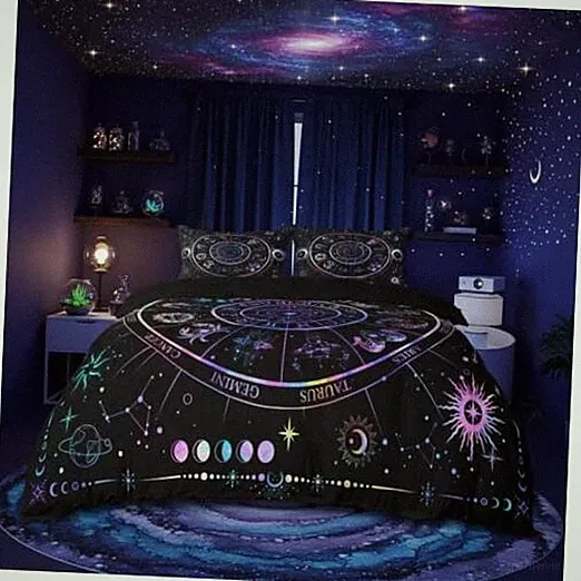 Sun and Moon Bedding Set Full Size,Starry Galaxy Full (No Comforter) Sun Moon 1