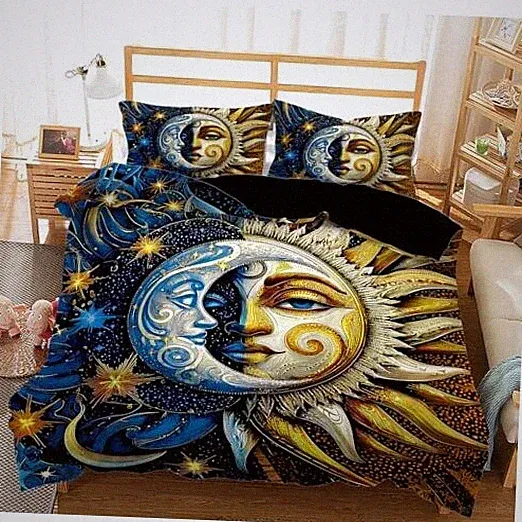 Sun and Moon Duvet Cover Set Size,Blue Gold Comforter Queen Sun and Moon19