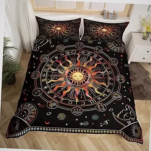Sun and Moon Duvet Cover Set Size, Zodiac Constellation Bedding Queen Multi 02