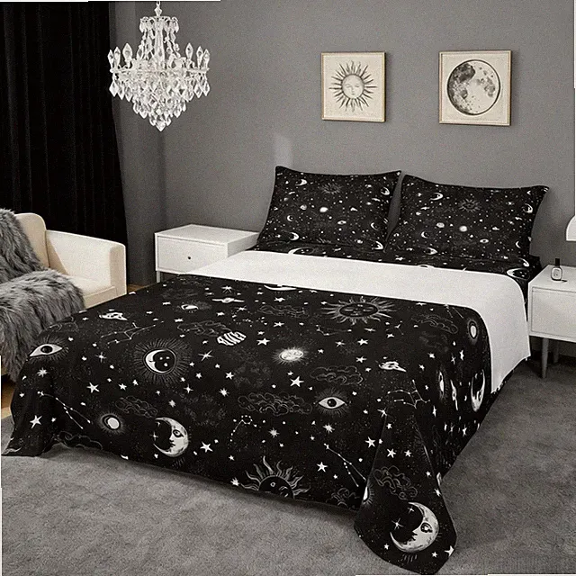 Sun Moon Bed Sheets King Size,Starry Galaxy Boho Hippie Constellation,Quality...