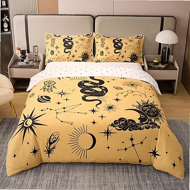 Sun Moon Snake Cotton Duvet Cover Exotic Eye Black Wild Animal Bedding Set fo...