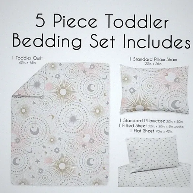 Sweet Jojo Designs 5 Piece Toddler Bedding Set Stars Moon Sun Celestial Print