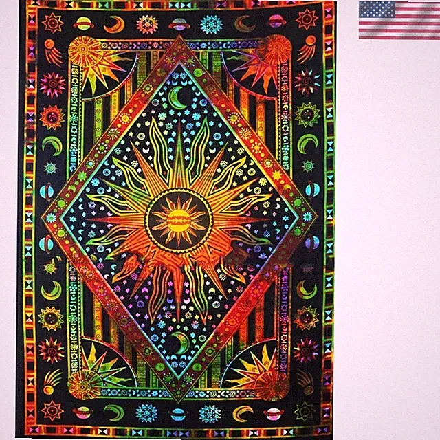 Versatile Bohemian Tapestry - Sun & Moon Design, Ideal for Wall or Bedspread