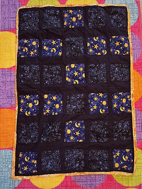 Vintage Small Hand Made Quilted Throw Size 41” X 29” Sun, Moon And Stars
