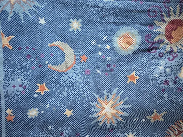 Y2K Vintage Celestial Twin Bedding Sheet Sun Moon Stars Blue Whimsigoth 90's